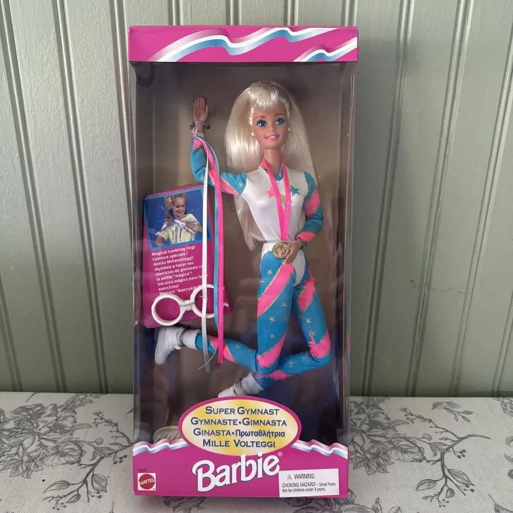 VTG NEW 1995 Barbie SUPER GYMNAST Doll Blonde Hair #15821 NRFB Multilingual box
